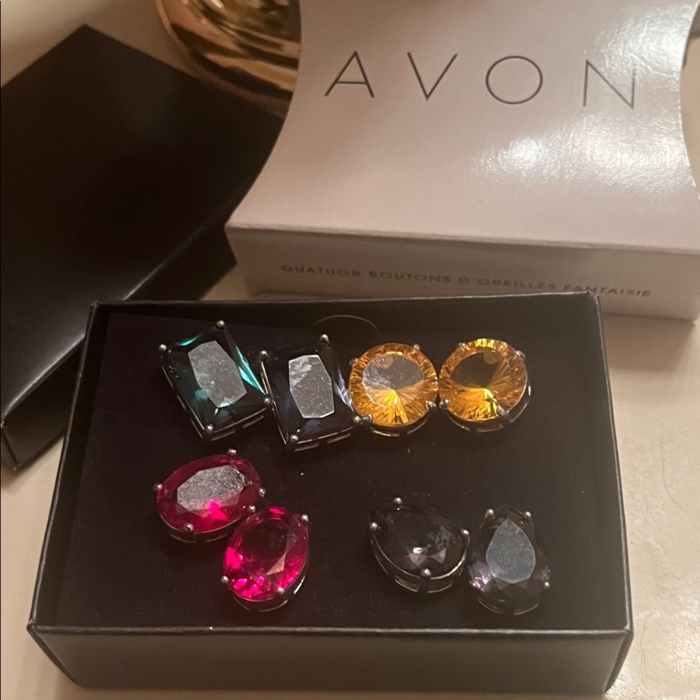 Avon Women's Vibrant Gemstone Earrings four pairs maybe worn once only two